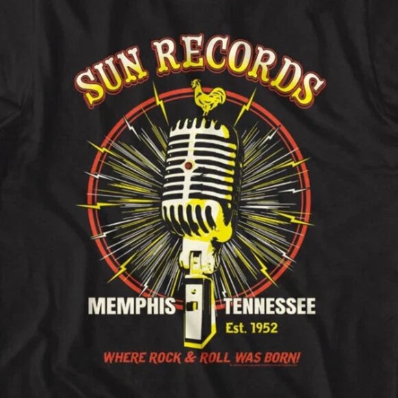 Sun Records Microphone Burst Black T-Shirt Rock ’n’ Roll Music Tee 140 - Picture 2 of 5